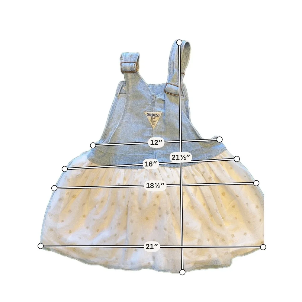 OshKosh B'gosh Overall Jumper Dress Toddler Blue White Excellent Gold Star Tutu